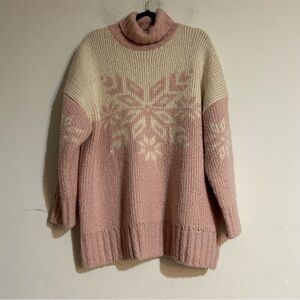 J. Crew Snowflake Turtleneck Oversized Pullover Sweater Pink Alpaca Wool Blend
